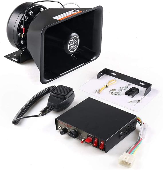 12V 200W 9 Tones Loud Car Warning Alarm Police Siren Horn Speaker PA with Handheld Microphone System for Truck,Police,Vehicles,Car,SUV,ATV,Ambulance