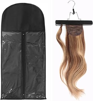 Hair Extensions Hanger with Storage Bag, 23.6 Inch Black Hairpieces Storage Hair Extension Holder Wig Carrier Case