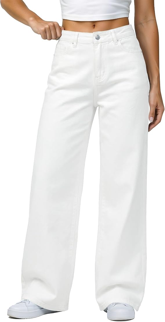 GRAPENT Wide Leg Jeans for Women Trendy High Waisted Stretchy Denim Pants 90s Baggy Jeans Trouser Jeans with Pockets