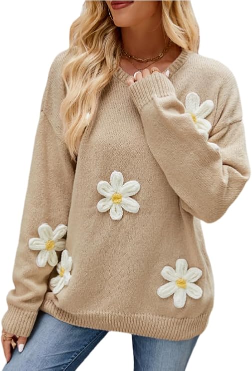 Women's Fall Sweater 2025 Casual Long Sleeve Crewneck Loose Fit Knit Pullovers Jumper Tops