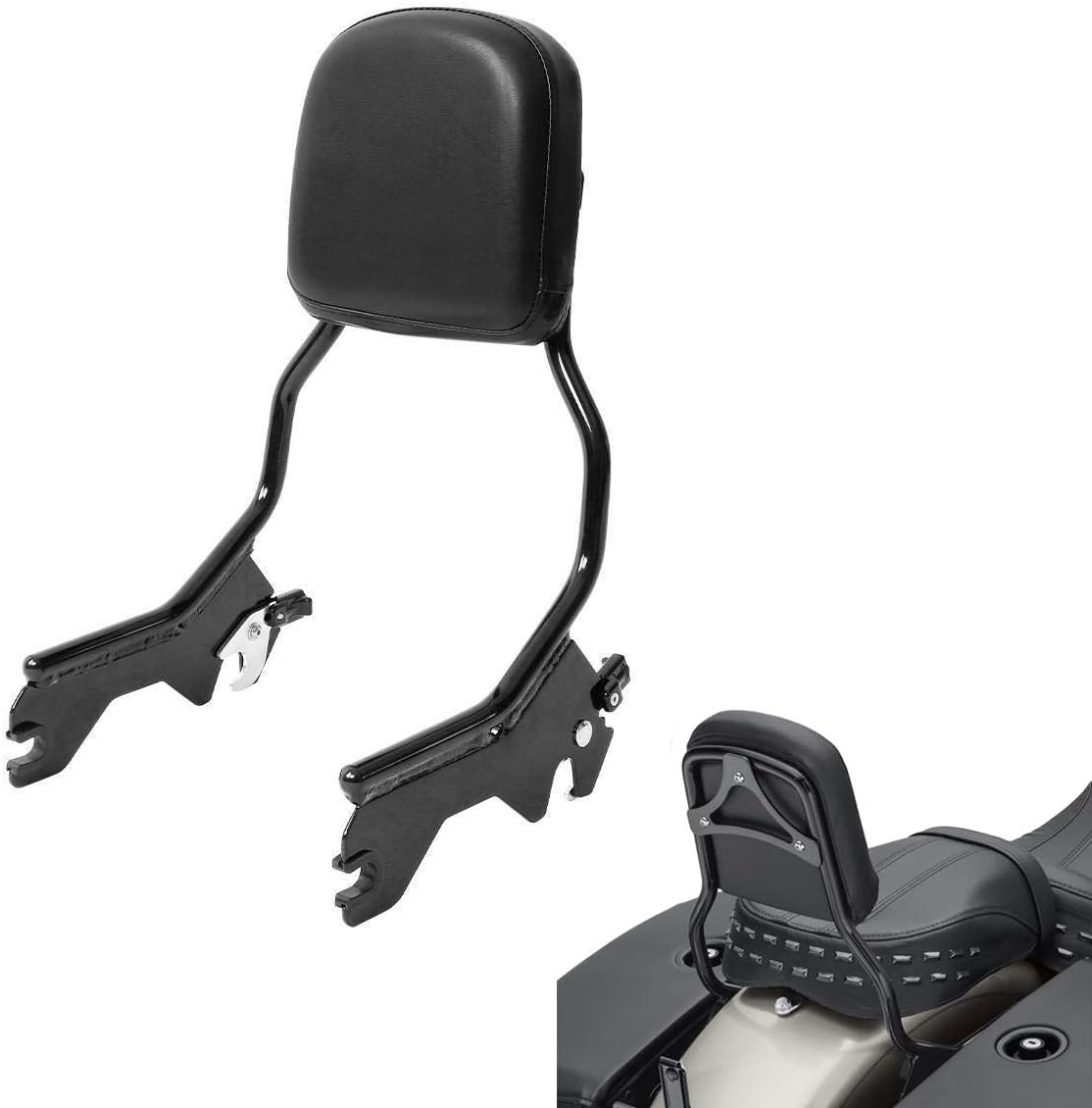 WOWTK Standard Height Sissy Bar Upright Backrest wPad fits for Harley Davidson Softail FLDE, FLHC, FLHCS, FLSL, FXBB and FXST models 2018-2022,Black