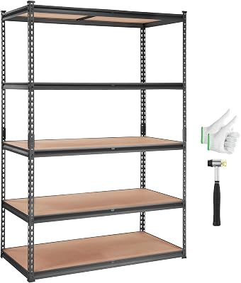 VEVOR Storage Shelving Unit, 5-Tier Adjustable Storage Shelves, 48 L x 24 W x 72 H Heavy Duty Garage Storage Shelves, Metal Shelves for Kitchen Pantry Basement Bathroom Laundry