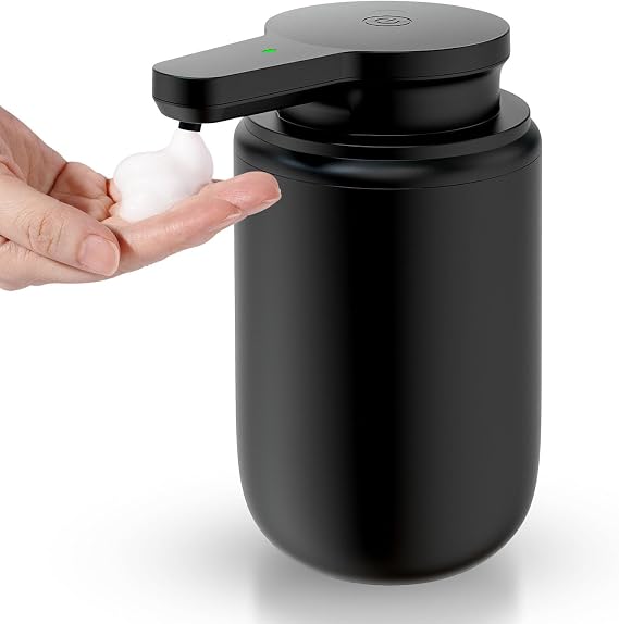Automatic Foaming Soap Dispenser, Rechargeable Touchless Foam Hand Soap Dispenser for Bathroom, Soap Pump for Kitchen, Water-Resistant, Xmas Gift 10oz, Black