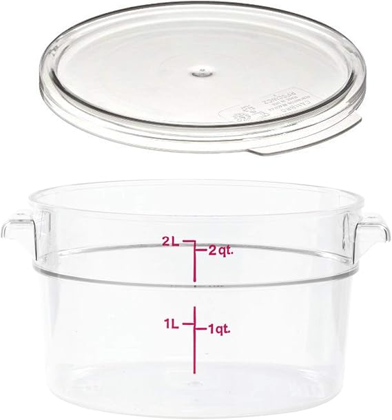 Cambro RFSCW2135 Camwear 2-Quart Clear Round Food Storage Container with Cambro RFSCWC2135 Clear Round Lid