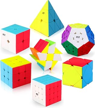 Roxenda Speed Cube Set, Speed Cube Bundle of 2x2 3x3 4x4 Megaminx Windmill Mirror Cube and Pyramid Cube Smoothly Magic Cubes Collection for Kids & Adults [7 Pack] Stickerless