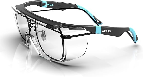 DEX FIT SG210 OTG Safety Glasses Eye Protection Z87 Anti-fog and Anti-Scratch Adjustable Unisex with UV Protection