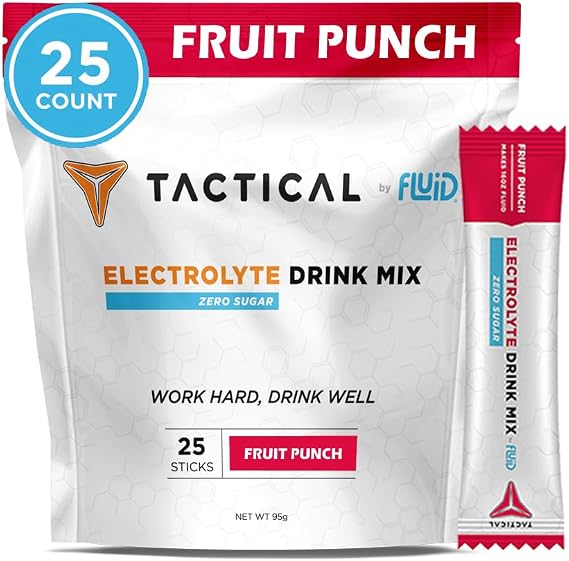 Fluid Tactical - 25 Count Zero Sugar Electrolyte Powder | Fruit Punch | Travel Ready Drink Mix | Extreme Re-Hydration