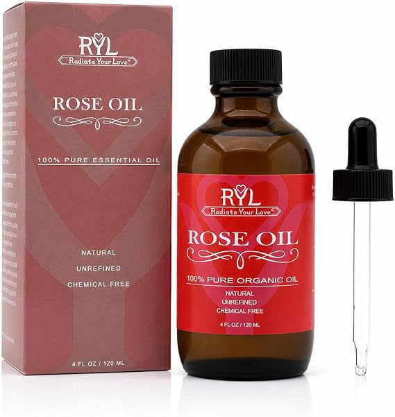 Rose Essential Oil Organic, Large 4 Fluid Ounce, 100% Pure Natural Therapeutic Organic Grade Rose Oil, Aromatherapy, Relaxation, Skin Therapy, Perfume & Diffusers, Soap Making, DIY Beauty