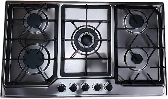 Professional 5-Burner Gas Cooktop, 28-Inch Stainless Steel Built-in Stovetop, High-Efficiency Burners for Stewing, Boiling, Stir Frying
