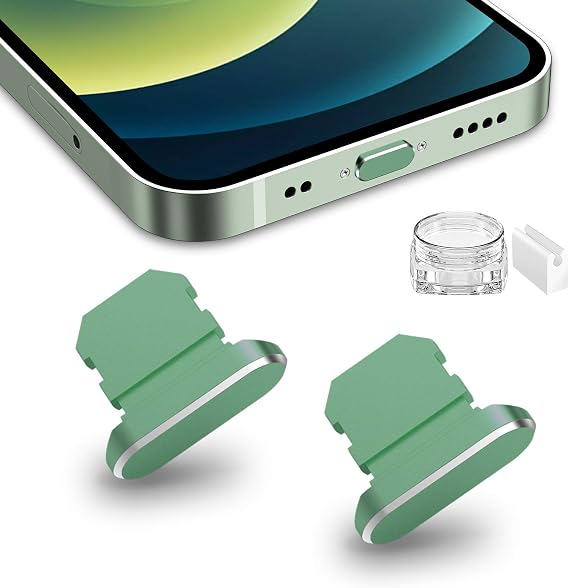 TITACUTE 2 Pack Anti Dust Plugs for iPhone 13 Pro Max 14 12 Mini Dust Cover 8 Pin Dust Plug + Mini Storage Box iPhone Charging Port Plugs for iPhone 11 XS XR X 8 Plus SE 2020 2022 iPad Mini Air Green