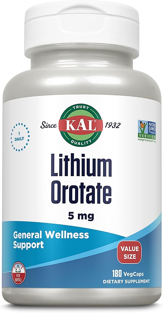 KAL Lithium Orotate 5 mg, 180 VegCaps | Mood & General Wellness Support - Highly Bioavailable Low Dose Lithium Supplement - 180 Servings - Vegan, Lab Verified