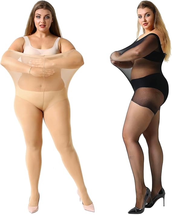 MANZI Women's 2 Pairs Plus Size 70D Semi Opaque Tights with Control Top