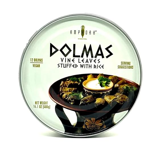 Amphora Stuffed Grape Leaves (Dolmas), 14 Ounce - 1 Pack - Mediterranean Herbs Super Tasty Ready to Eat Vegan Rolls - Traditional Turkish Recipe