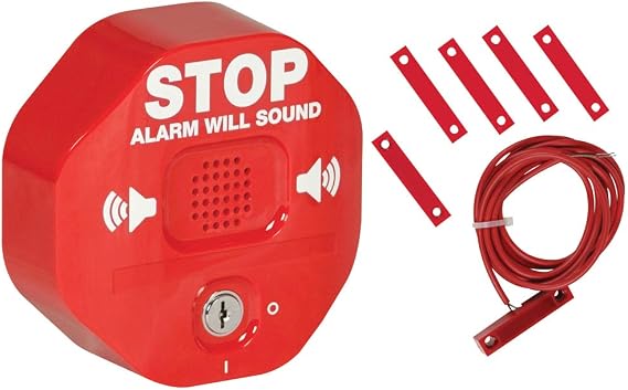 Safety Technology International, Inc. STI-6402 105 dB Exit Stopper Multifunction Door Alarm for Double Doors with on/Off Switch and 9 Volt Battery, red