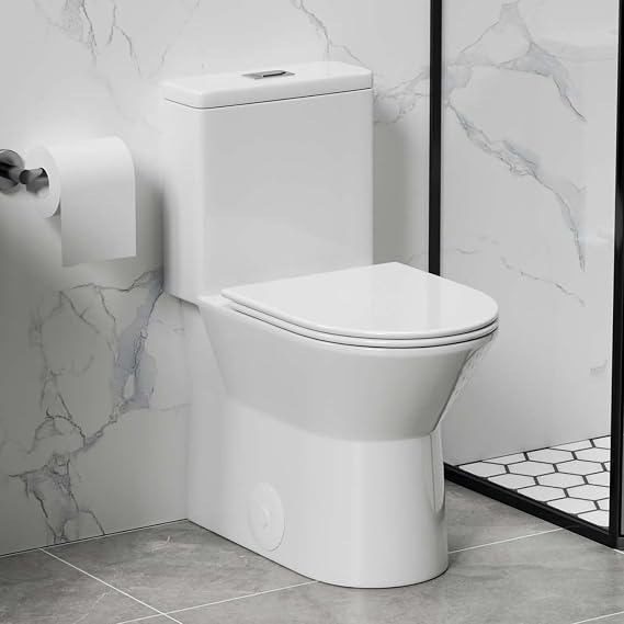 One Piece Toilet with Dual Flush, Compact Toilet for Small Bathrooms, Elongated Bowl with Comfy 17 H Seat for Apartment, 12'' Rough-In Toilet & Soft Closing, Modern (White, 30.1" H)