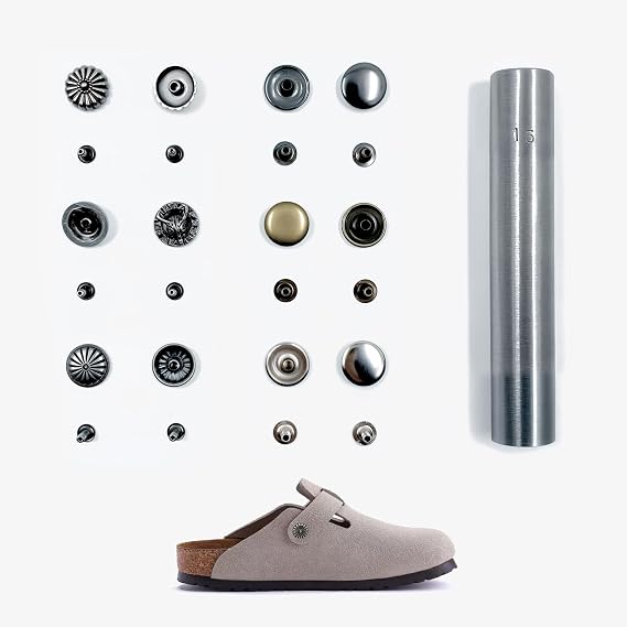 Replacement Button for Birkenstock Clogs - 6 Sets (12pcs), Includes Punch Tool for Easy Installation - Ideal for Repairing Boston Clogs, Potato Shoes and Suede and Leather Clogs