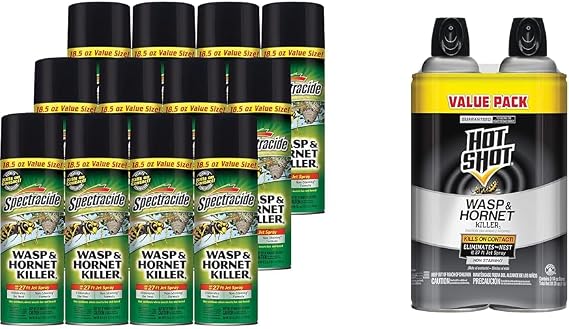 Spectracide Wasp & Hornet Killer 3 Packs, 12 Cans, 18.5 Oz with Hot Shot Wasp & Hornet 2 Packs, 14 oz Sprays Up to 27 Feet