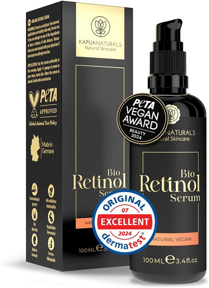 ORGANIC Retinol Serum for Face • 100 ml • 100% Natural • MADE IN GERMANY • Premium Retinol in a unique Formulation • Hyaluronic Acid Vitamin C • Retinol Serum for pure and luminous skin