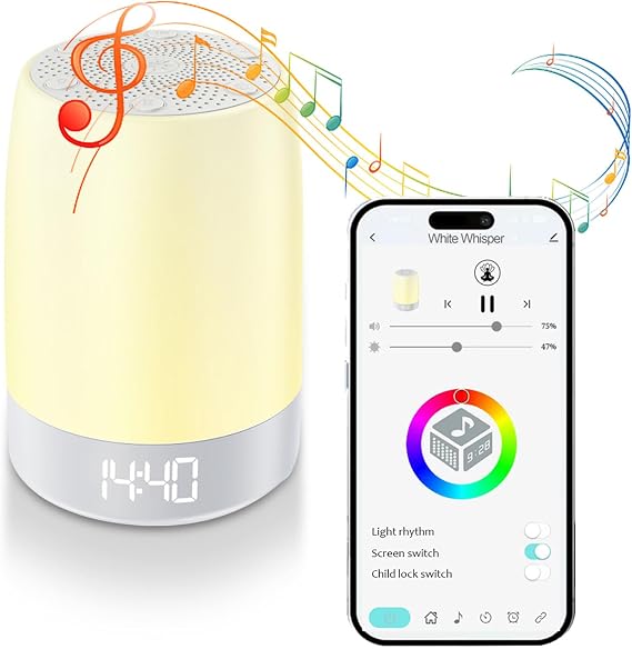 Soother Sleep Sound Machine, Sleep Rain Sound Machines 8 Colors Night Light White Noise Lamp Machine for Sleeping, Noise Sounds Machine 32 Soothing Sounds Soundmachine with Light for Adults Baby