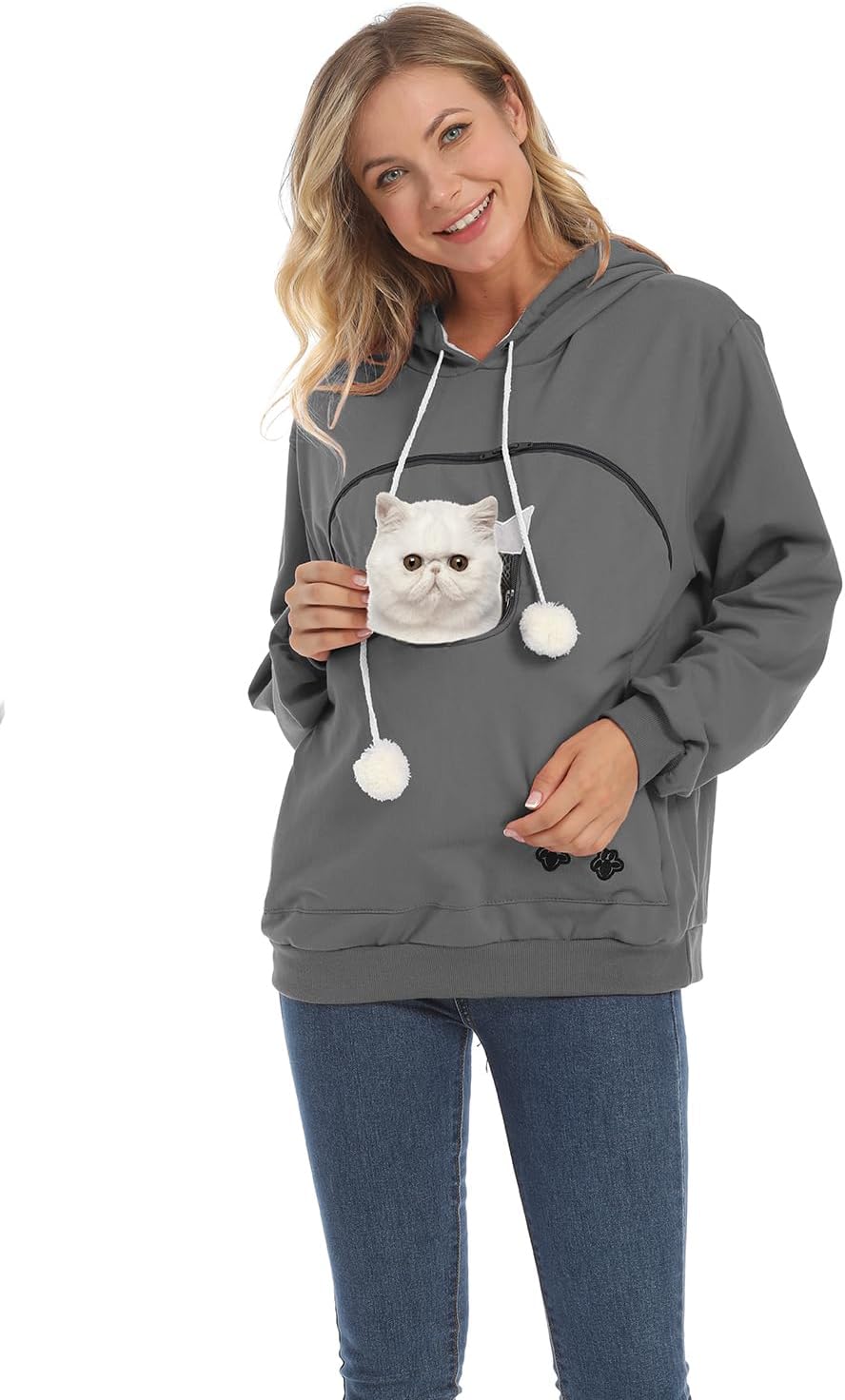 Womens Pet Pouch Zipper Shirts Puppy Kitten Carrier Hoodies Big Pocket Tops