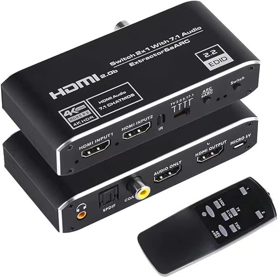 2x1 HDMI Switch Audio Extractor 4K 120Hz eARC 7.1CH Remote