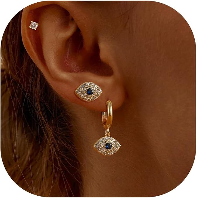 SHERLOVE Gold Earring Stacks Women 3Pairs Dangle Stud Huggie Hoop Set