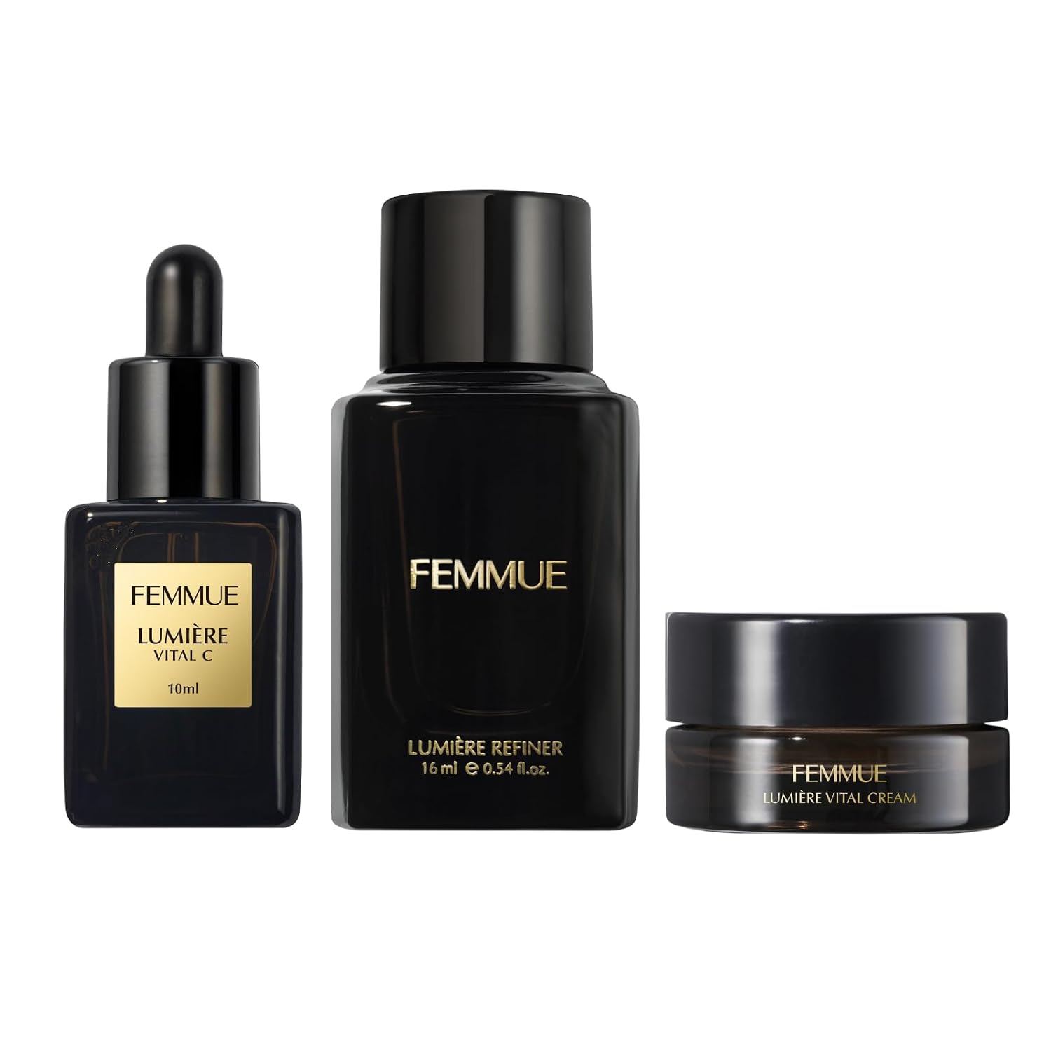 FEMMUE Lumière Discovery Kit 3pc | With Vital C Serum, Refiner Face Toner, Vital Cream Moisturizer | Hydrate & Plump Skin with Vitamin C, Niacinamide, Phyto-collagen | Korean Skin Care