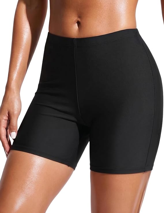 Firpearl Women's Swim Shorts Tummy Control Board Shorts Swimsuit Bottom | UPF50+ Sport Surf Shorts,Mid-Waist,with Inserted Breathable Brief Lining