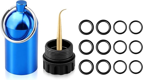 Scuba Diving Tank, Aluminum Alloy Mini Dive Tank Key Ring with 12 O-Rings | Scuba O Ring Kit with Brass Pick, Compact Repair Kit Cylinder Valve Sealing Rings for Diving Gear Equipment Maintenance