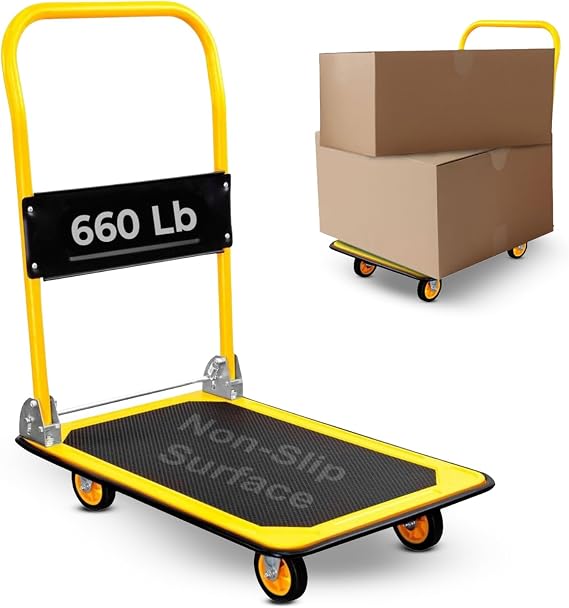 Mount-It! Heavy Duty Folding Hand Truck Dolly Platform Truck, 660 lb Flatbed Cart with Wheels, Foldable Platform Cart with 360 Swivel Casters, Push Cart for Moving Boxes & Furniture (MI-921)