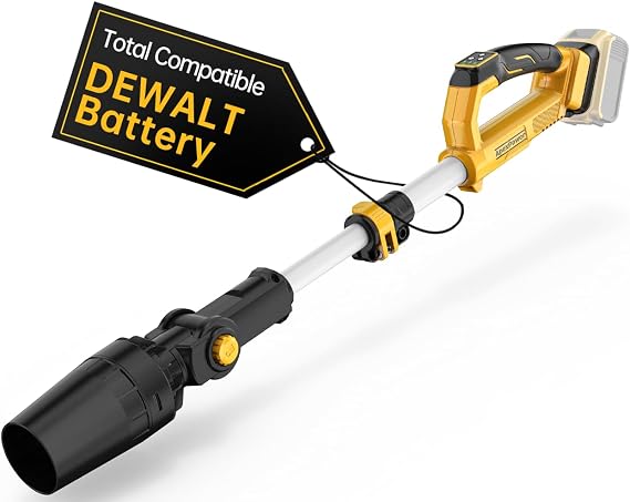 Leaf Blower Cordless for DEWALT 20V Max Battery, 31000RPM Brushless Motor, 650CFM / 280MPH, 60 Adjustable Head, Telescopic Pole & 3-Speed Electric Blowers for Lawn Care, Wet Leaves, Snow Removal