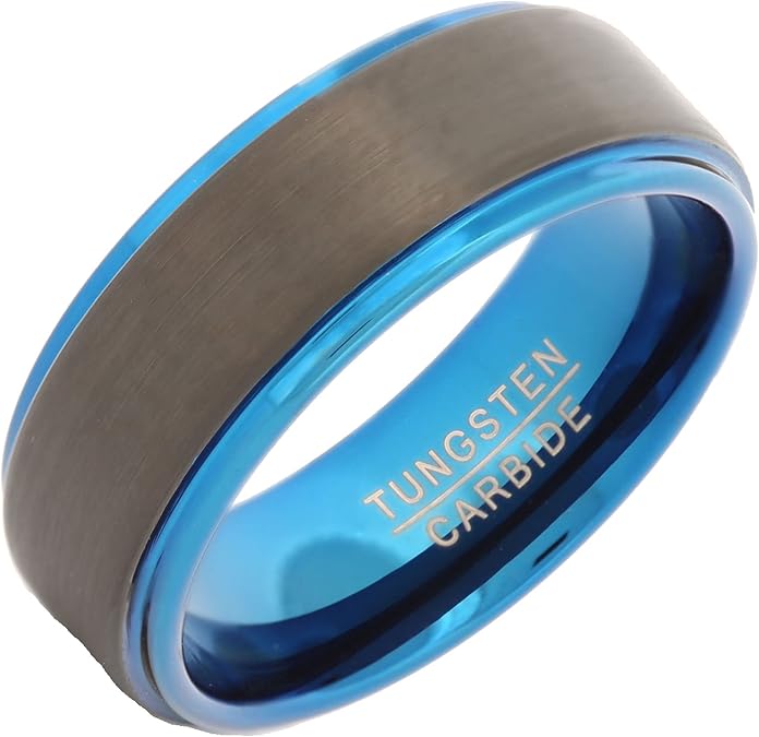 Tungsten Carbide Wedding Bands That Feature Different Finishes and Edge Colors