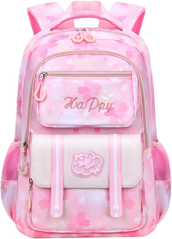 JiaYou Girl Flower Pattern Backpack Primary School Bookbag water-resistant Child Daypack(Pink-B,24 Liters)