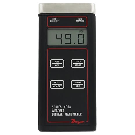 Dwyer 490A Wet/Wet Handheld Digital Manometer, 490A-3, 0 to 50 psi (0 to 344.8 kPa)