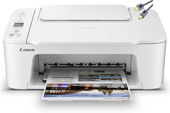Canon PIXMA 3722 Color Inkjet All-in-One Printer | Print Copy Scan | Wireless | Mobile Printing | Print Up to 7.7 ipm | Up to 60 Sheets Capacity | 1.5" LCD | Wi-Fi (2.4 or 5 GHz) + Printer Cable