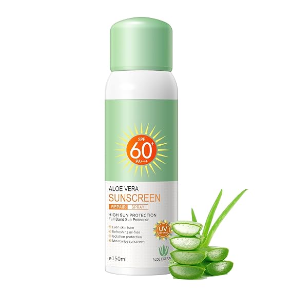 KYDA Aloe Sunscreen Spray SPF 60 PA+++, Moisturizing Suncreen with Skincare Formula, Water Resistant, Non-Greasy UV Protection for Face & Body, 5.07 fl oz