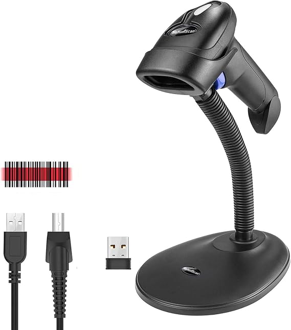 NetumScan 1D Wireless Barcode Scanner with Stand, 2-in-1 2.4G Cordless & USB Wired Barcode Reader, Handheld CCD Barcode Gun for Screen/Paper Scan, Work with Windows Mac for Inventory Warehouse Store