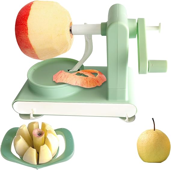 Apple Peeler, Slicer, and Corer Set 8 Wedges Apple Slicer Corer,Stainless Steel Blades,Effortless Peeling for All Apples & pears (Light green)