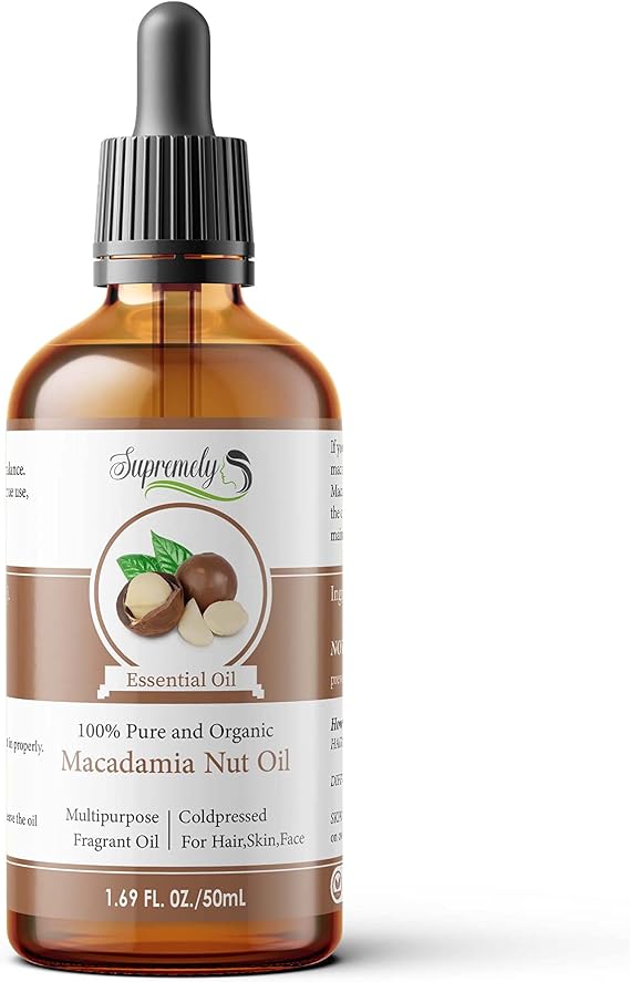 Macadamia Nut Essential Oil| 100% Pure Organic Unrefined Cold Press Natural Oil for Face, Hair and Skin Glass Bottle (50ML)