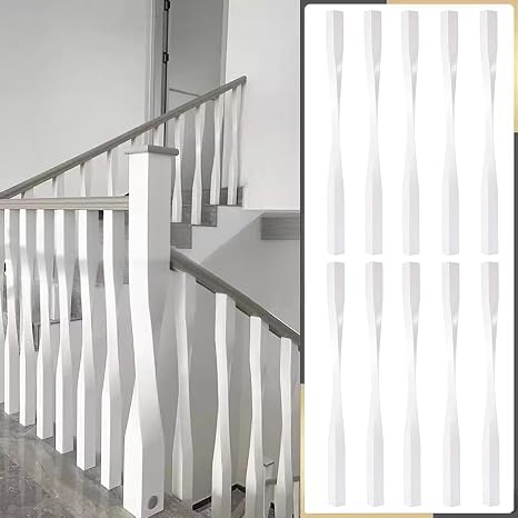 Stair balusters Indoor - 37.4''L/2''W Staircase Baluster Spindles White, Rectangle Staircase Baluster, Wood Deck Spindle and Stairs Railing Banister Post Decorative Balusters Square Column