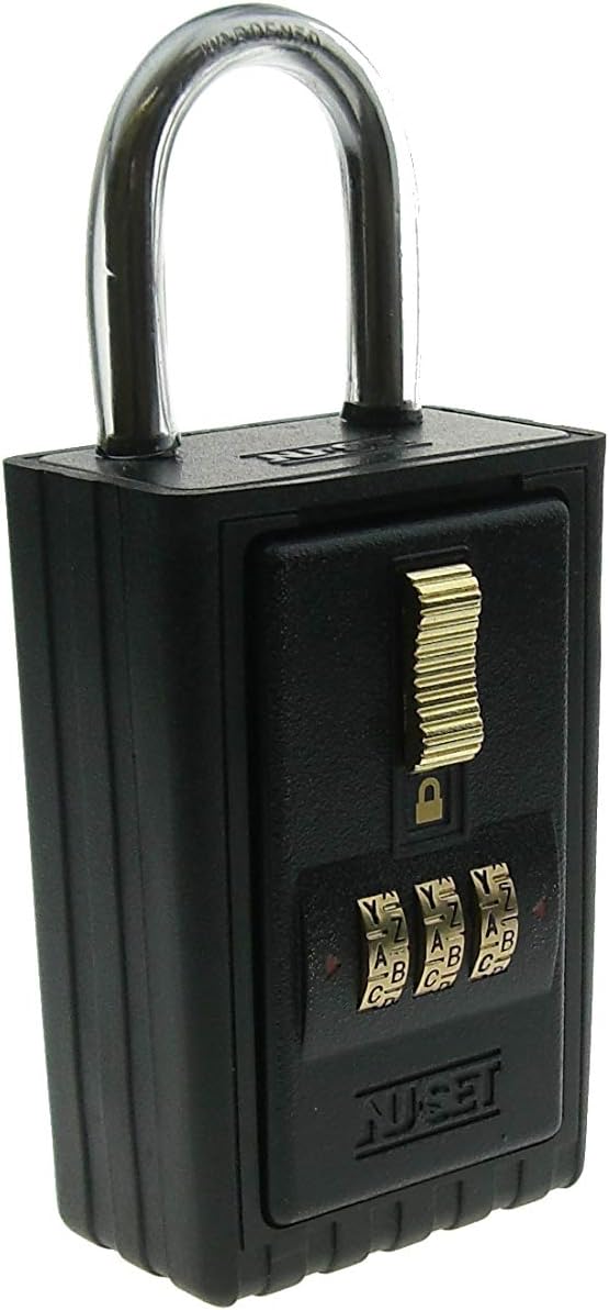 NU-SET Lock | 3 Digit 26-Alpha Combination Lock Box | Keyed Shackle Key Storage Lock Box | Home Improvement & Door Hardware (Black)