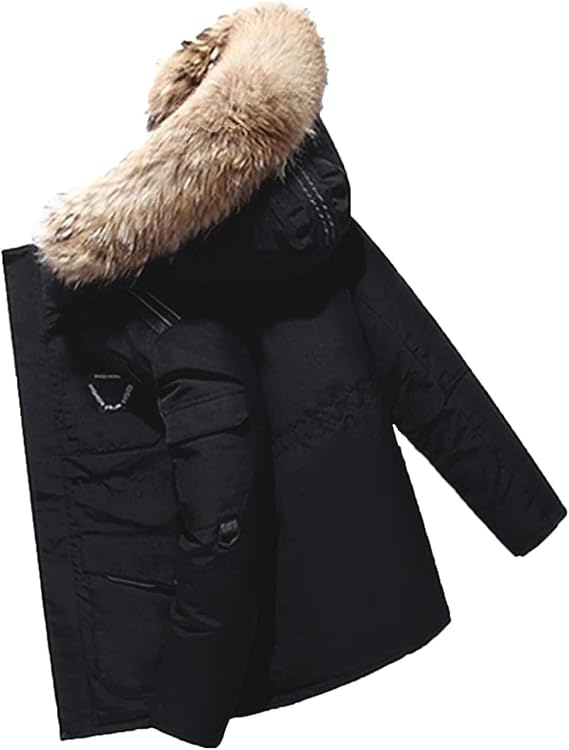 jacket Men's Goose Down Parka Jacket Waterproof Heavy Winter Coat Ski Jacket With Real Fur Hood Men's Down Jacket (Color : Black, Size : Medium)