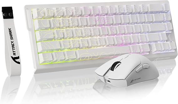 ATTACK SHARK X68 HE 60% Wired 8KHZ Keyboard and Wireless R1 Mouse-White Pro