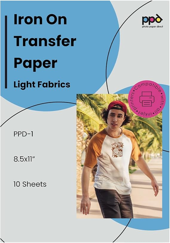 PPD 10 Sheets 8.5x11 - Inkjet Iron-on Heat Transfer Vinyl Paper for White & Light Fabric and T-Shirts - Premium - PPD-1-10