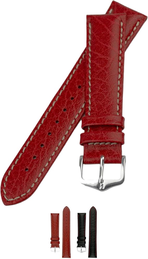 HIRSCH Jumper Textured Calf Leather Watch Strap w/Stainless Steel Buckle - Durable, Water-Resistant, and Long-Lasting