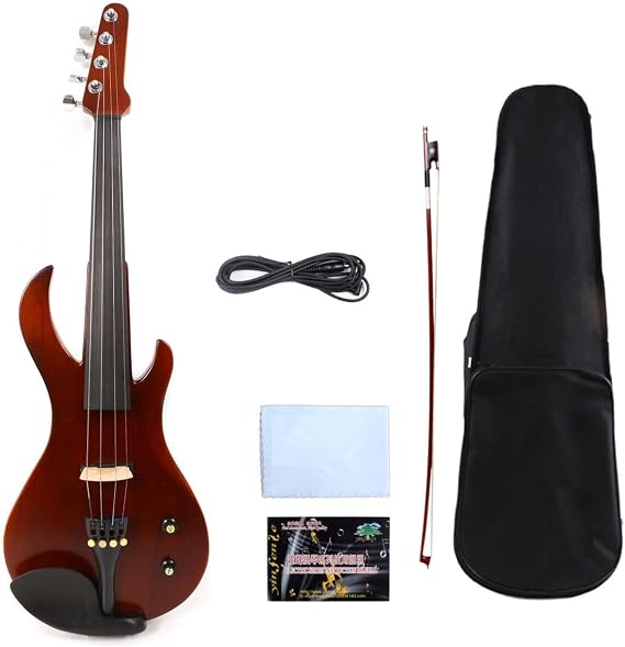 Electric Violin 4/4 Full Size Solid Wood - Unique Styles for Violin Players with Ebony Wood Fittings & Case & Bow (Brown)