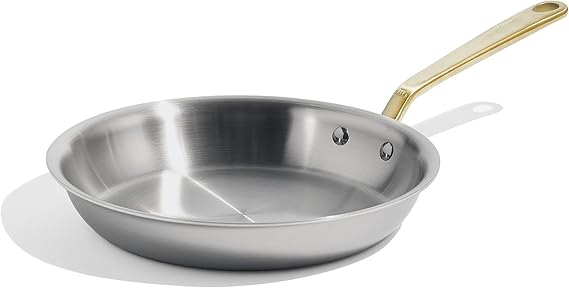 Made In Cookware - 10-Inch Stainless Steel Frying Pan with Antique Brass Handle - 5 Ply Stainless Clad - Professional Cookware - Crafted in Italy - Induction Compatible