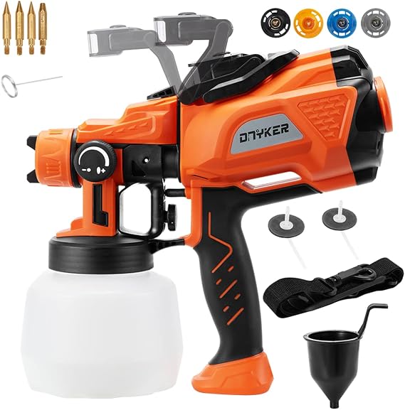 Paint Sprayer, 800W HVLP Electric Spray Paint Gun with LED Lighting 1200ml Container 4 Copper Nozzles & 3 Spray Patterns for Home Interior and Exterior Walls, Ceiling, Fence, Cabinet, Furniture