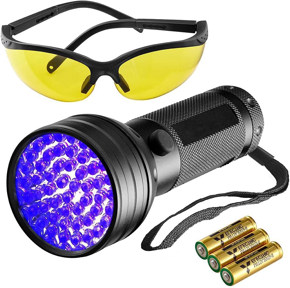 Black Light, 51 LEDs UV Blacklight Flashlights Detector for Dry Pets Urine & Stains & Bed Bug with Free UV Sunglasses and 3 Free AA Batteries
