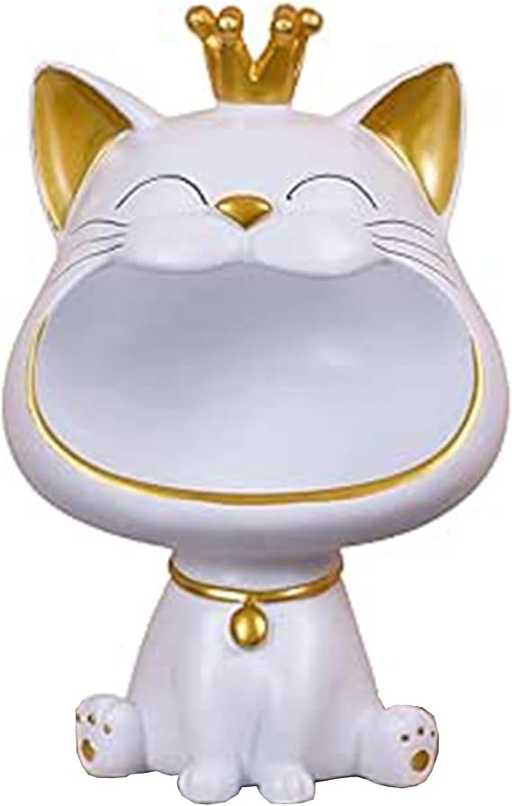 Cat Statue Lucky Cat Storage Sculpture Home Living Room for Entrance Laughing Cat Key Storage Box Decorative Small Items Storage Box (White)